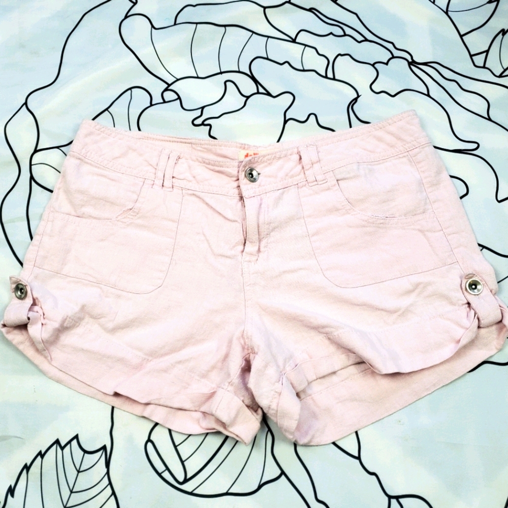DOLLHOUSE Light Pink Linen Shorts Rolled Hem 13